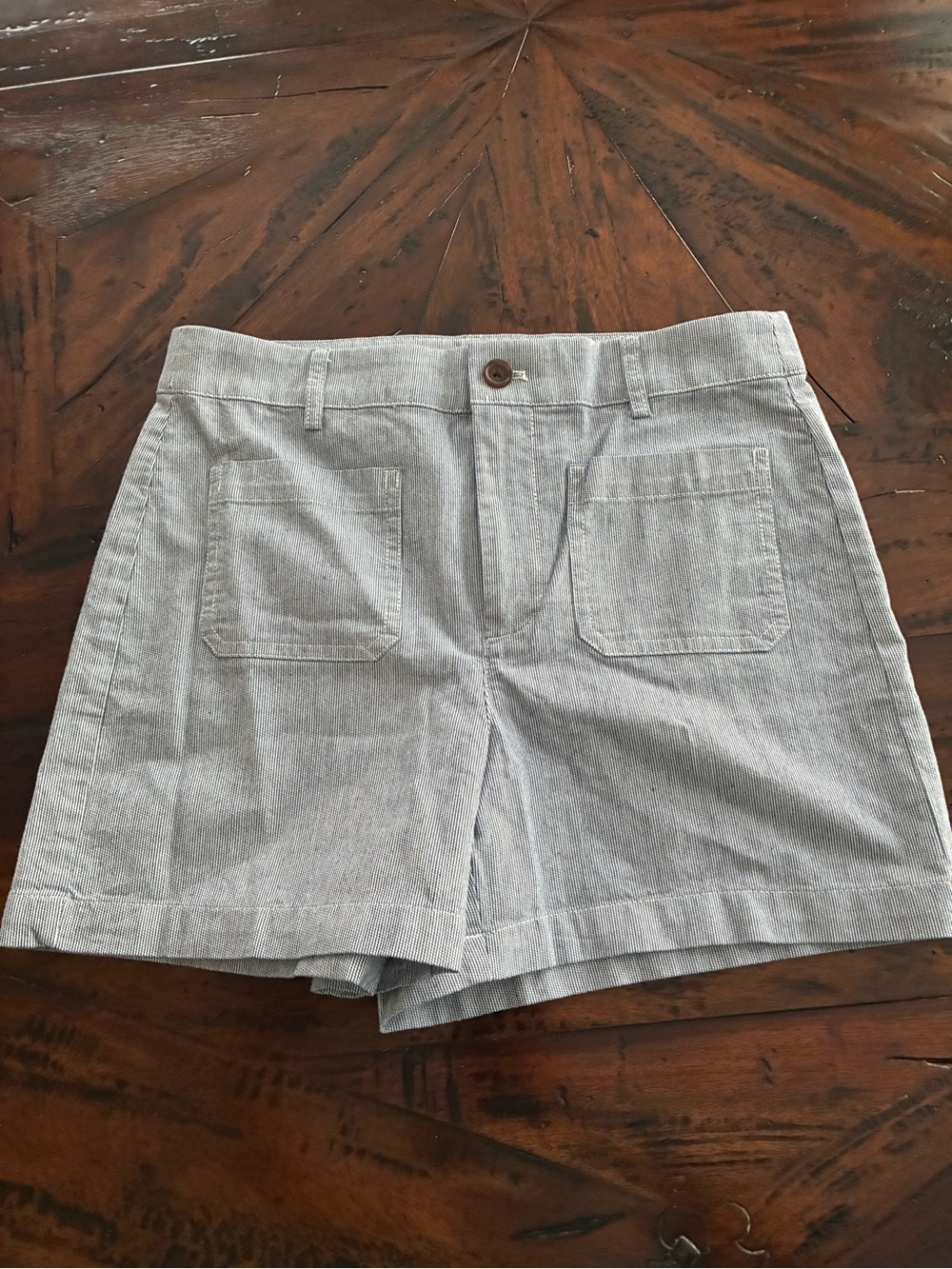 J. Crew Navy and White Cotton Bermuda Shorts with Front Patch Pockets
